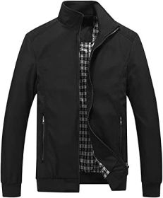 Men's Lightweight Casual Jackets Full-Zip Windbreakers Fashion Jackets Outerwear (Color: BLACK-L)