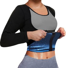 Sauna Suit For Women Sweat Body Shaper Waist Trainer Long Sleeve Zipper Shirt ( Buy A Size Up ) (size: XXL)