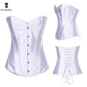 Sexy Women Steampunk Clothing Gothic Plus Size Corsets Lace Up Boned Overbust Bustier Waist Cincher Body Shaper Corselet S-6XL (Color: 818 white)