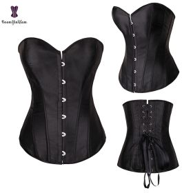 Sexy Women Steampunk Clothing Gothic Plus Size Corsets Lace Up Boned Overbust Bustier Waist Cincher Body Shaper Corselet S-6XL (Color: 818 black)